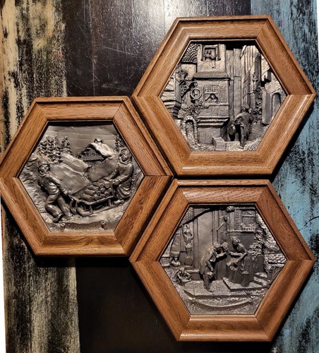 Vintage hexagon zinn relief - 3, zinn-relief